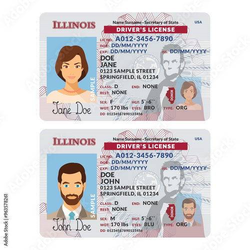 Template of skit driver license plastic card for USA Illinois
