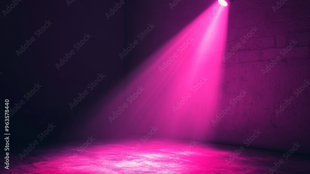 Obraz premium Pink Spotlight on a Dark Room with a Rough Wall