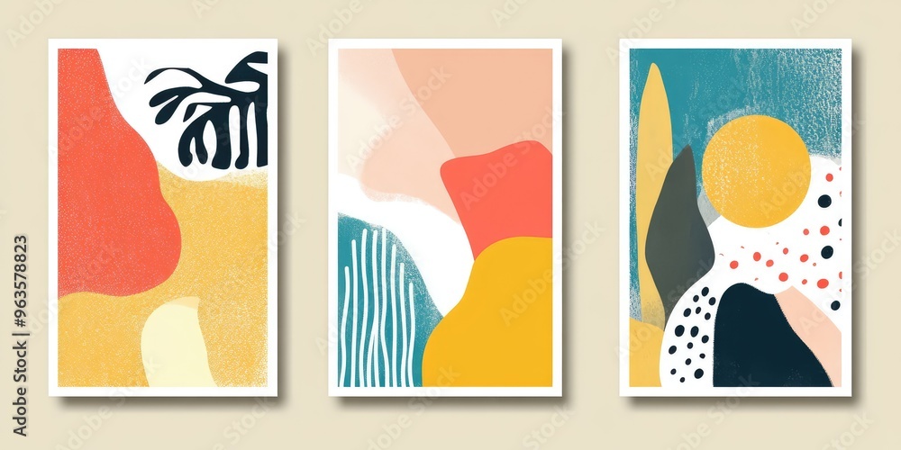Set of Colorful Abstract Art, Creative Minimalism, Hand Drawn Pastel Style. AI generated illustration. Set of Colorful Abstract Art, Creative Minimalism, Hand Drawn Pastel Style. AI generated illustration.