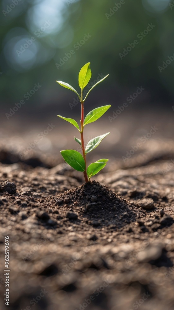 Fototapeta premium show a sapling emerging from scorched earth symbolizing conservation efforts.