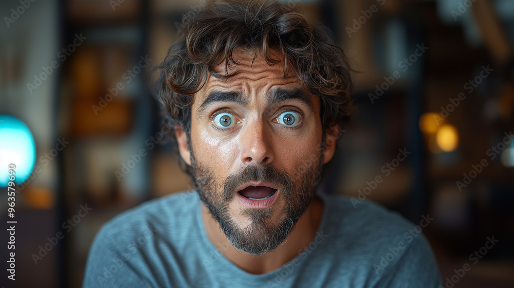 Adult man with angry and surprised expression Adult man with angry and surprised expression