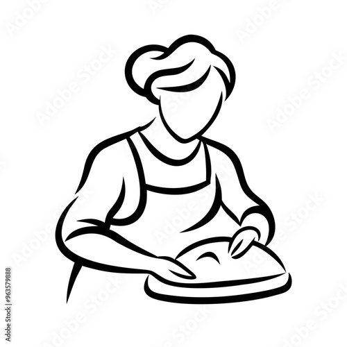Woman baking bread: homemade culinary silhouette
