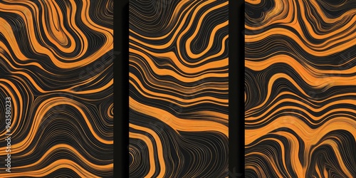 Abstract Art Backgrounds with Wavy Orange and Black Lines. AI generated illustration photo