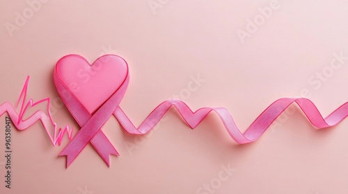 Pink Heart with Ribbon on a Pink Background