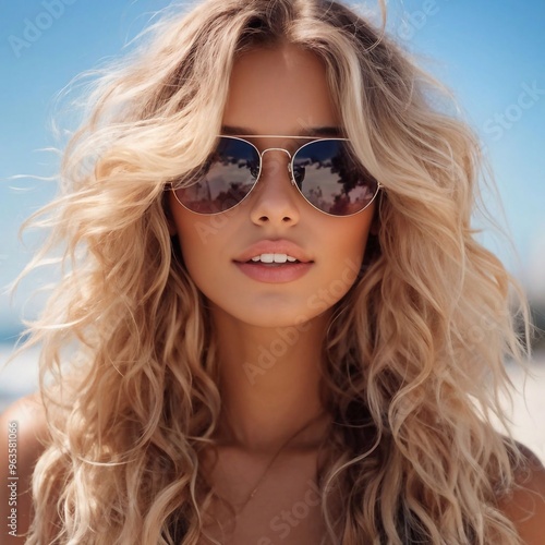 Blonde Frau mit Sonnenbrille