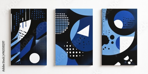 Abstract Geometric Canvases in Blue and Black Colors. AI generated illustration photo