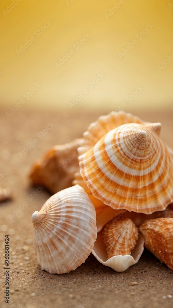 seashell on yellow background with copy space. seashell on yellow background with copy space.