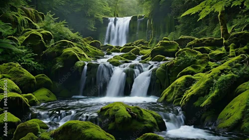 Serene Waterfall in Lush Forest Serene Waterfall in Lush Forest