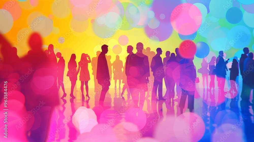 Colorful Cubism Inspired Gala Scene with Celebrants and Glasses of Wine for Event Posters Colorful Cubism Inspired Gala Scene with Celebrants and Glasses of Wine for Event Posters