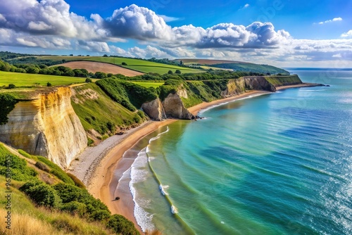 sea, ocean, tranquility, rocks, England, landscape, vacation, Bembridge, tourism, Beautiful view of Whitecliff Bay a picturesque coastal area on the Isle of Wight near Bembridge photo