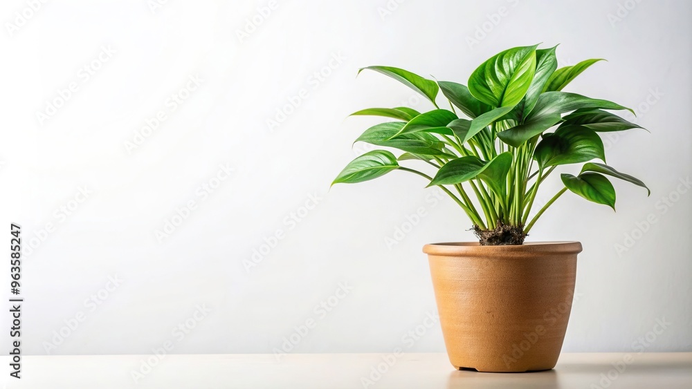 Fototapeta premium A medium shot of a shady plant is isolated on a white background, simplicity, green, tranquil, zen, flora, environment, leaf, nature, medium shot, minimalist, isolated, vitality