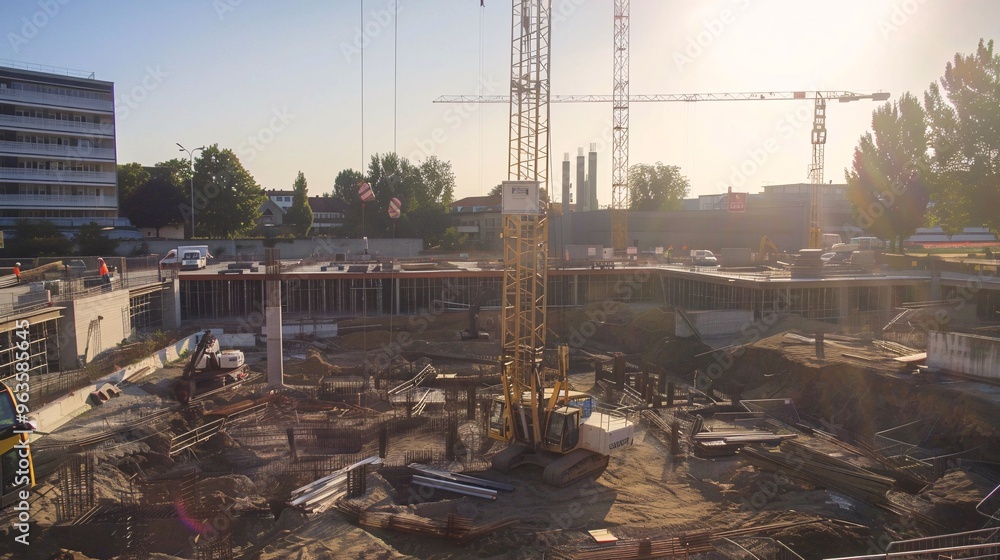 Construction Site with Crane and Excavator Construction Site with Crane and Excavator