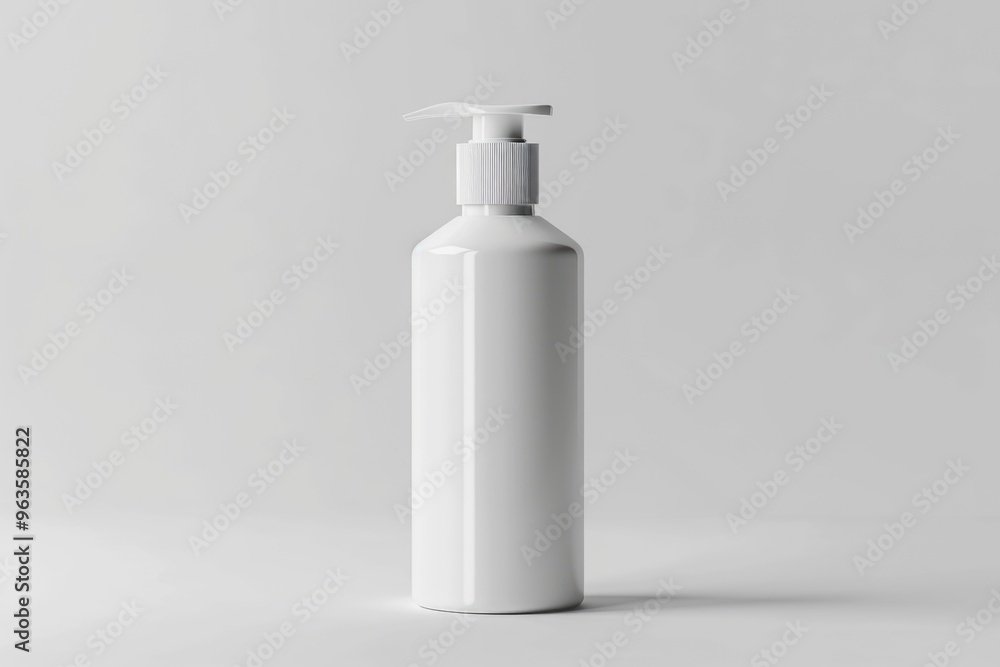 Minimalist White Cosmetic Bottle with Pump Dispenser - Ideal for Skincare Packaging, Design for Print, Card, Poster Minimalist White Cosmetic Bottle with Pump Dispenser - Ideal for Skincare Packaging, Design for Print, Card, Poster