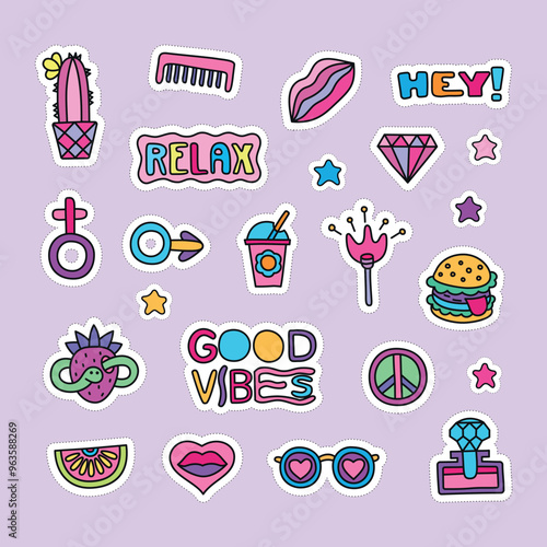 Vector doodle girly party and celebration clipart lineart elements set