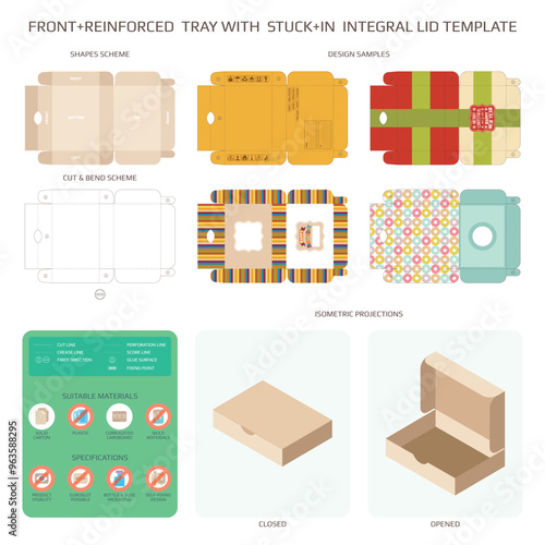 Vector front reinforced tray with stuck in integral lid templates set