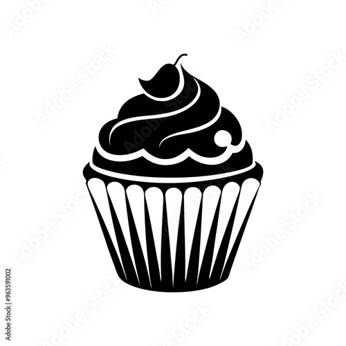 Black silhouette cupcake Icon, muffin logo. Vector illustration isolated on white background. Can be used as icon, sign or symbol - cupcake silhouette.