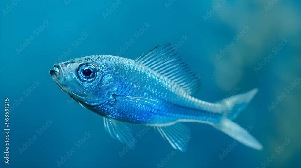 Vibrant blue fish swimming gracefully in a royal blue ocean, stunning contrast and movement captured. Vibrant blue fish swimming gracefully in a royal blue ocean, stunning contrast and movement captured.