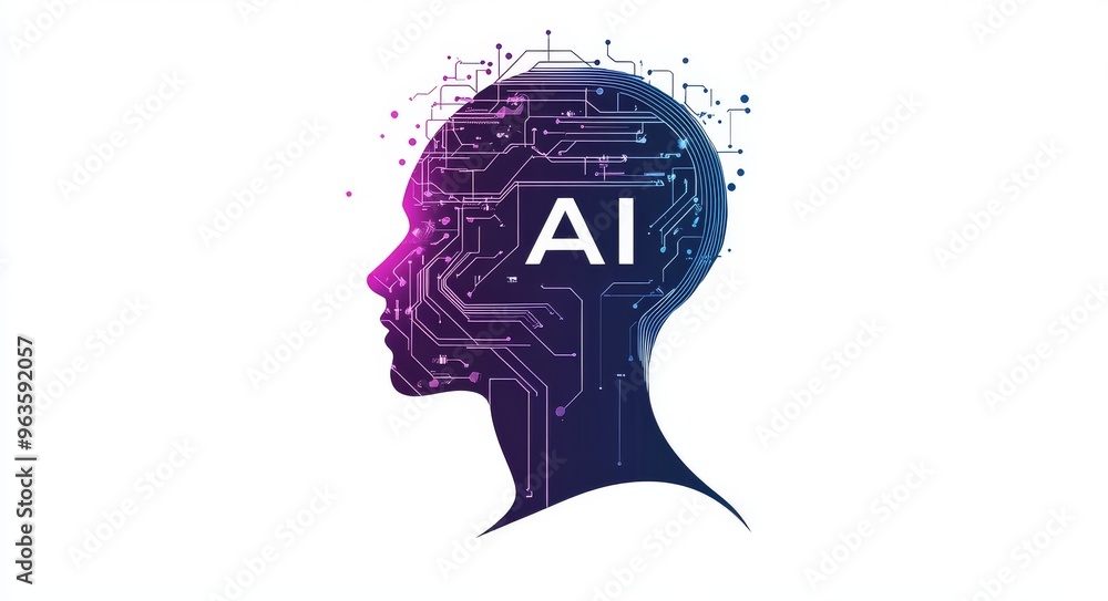 AI head silhouette filled with circuitry and AI text AI head silhouette filled with circuitry and AI text