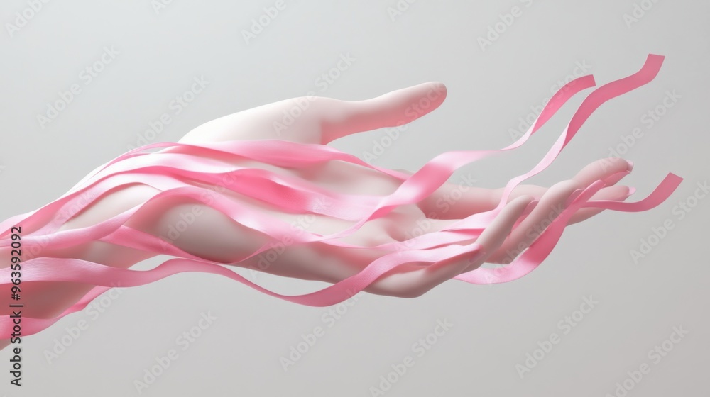 Pink Ribbons Flowing Through a Hand Pink Ribbons Flowing Through a Hand