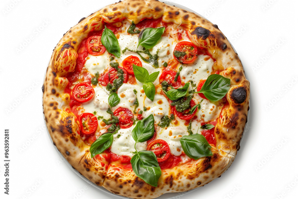 traditional pizza Margherita tomato mozzarella and basil, top view traditional pizza Margherita tomato mozzarella and basil, top view
