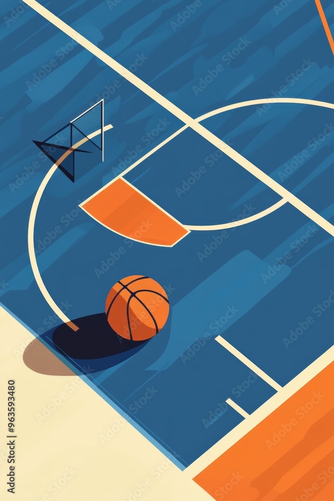 Obraz premium Isometric basketball court with basketball, aerial view of sports court