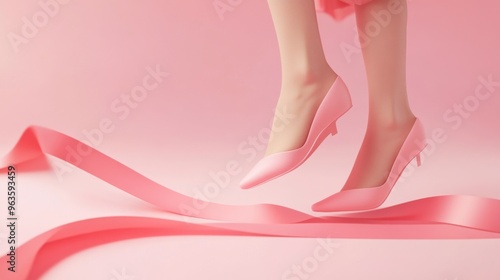 Pink High Heels and Ribbon on Pink Background