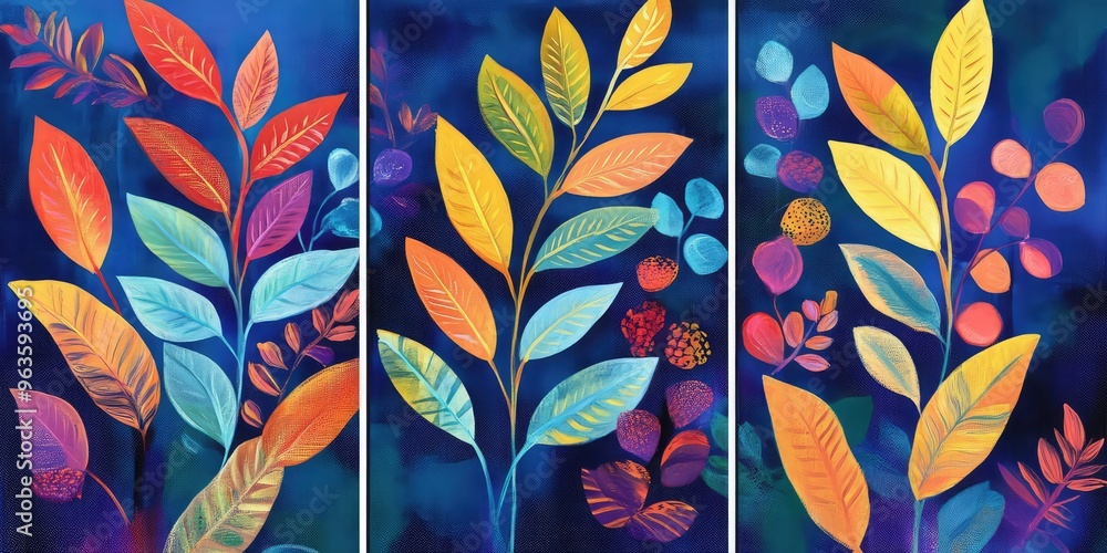Botanical Wall Art Panels. AI generated illustration. Botanical Wall Art Panels. AI generated illustration.