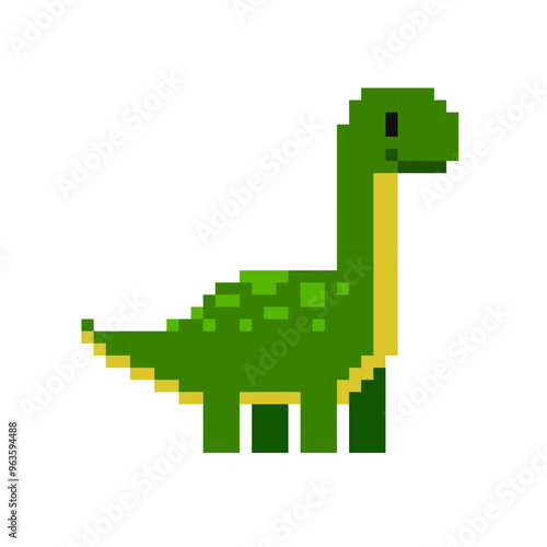 Pixel Art cute dinosaur in retro video game style isolated on white. Cartoon dinosaur in vector pixel graphics