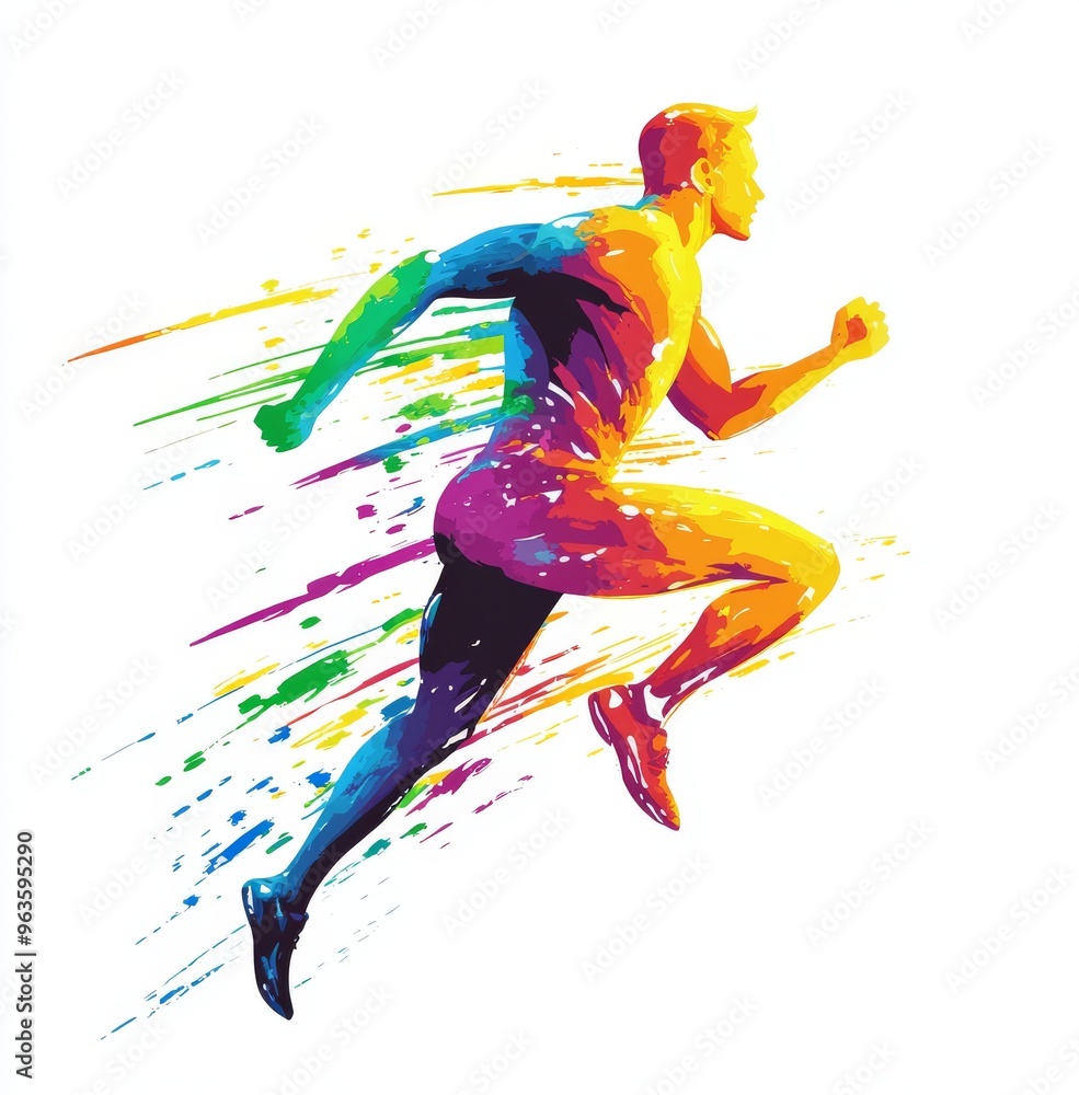 Colorful abstract silhouette of a man running, symbolizing energy and motion Colorful abstract silhouette of a man running, symbolizing energy and motion