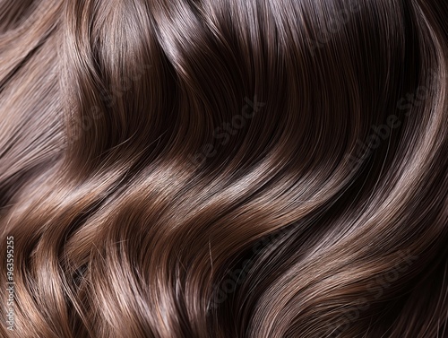 Close-up of smooth, flowing, brown hair with soft waves.