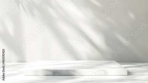 Elegant marble display platform with soft shadows, ideal for showcasing products in a minimalistic light-filled environment. high quality