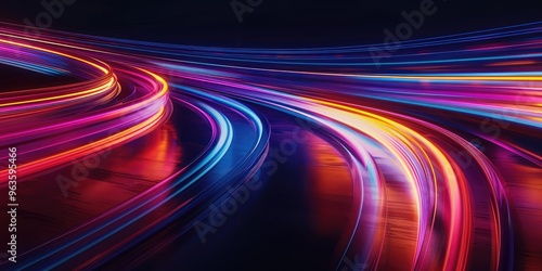 Vibrant Abstract Light Streaks in Red, Blue, Yellow, and Purple on Dark Background. AI generated illustration