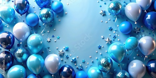 Festive birthday party background with blue balloon decoration