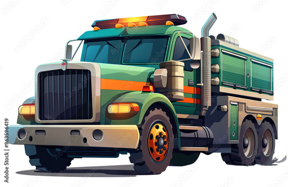 Cartoon illustration of a heavy-duty truck, isolated on white background Cartoon illustration of a heavy-duty truck, isolated on white background