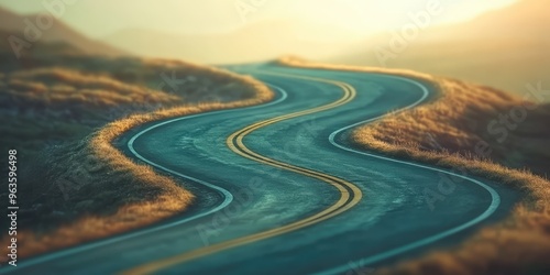 Winding road to success sign, symbolizing the journey to achievement and motivation. AI generated illustration.