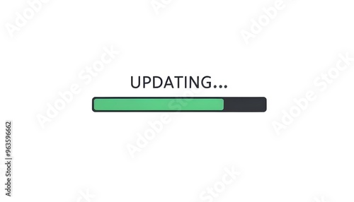 Green PC updating progress bar isolated on a plain white background