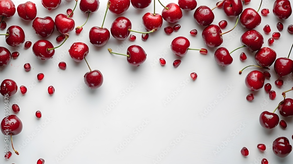 Fresh Red Cherries on White Background with Copy Space – Ideal for Summer-Themed Marketing, Food Blogs, and Recipe Banners. Natural Fruit Design for Health and Nutrition Promotions Fresh Red Cherries on White Background with Copy Space – Ideal for Summer-Themed Marketing, Food Blogs, and Recipe Banners. Natural Fruit Design for Health and Nutrition Promotions