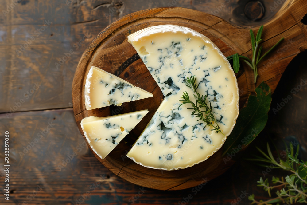 stilton sliced cheese with blue mold, top view stilton sliced cheese with blue mold, top view