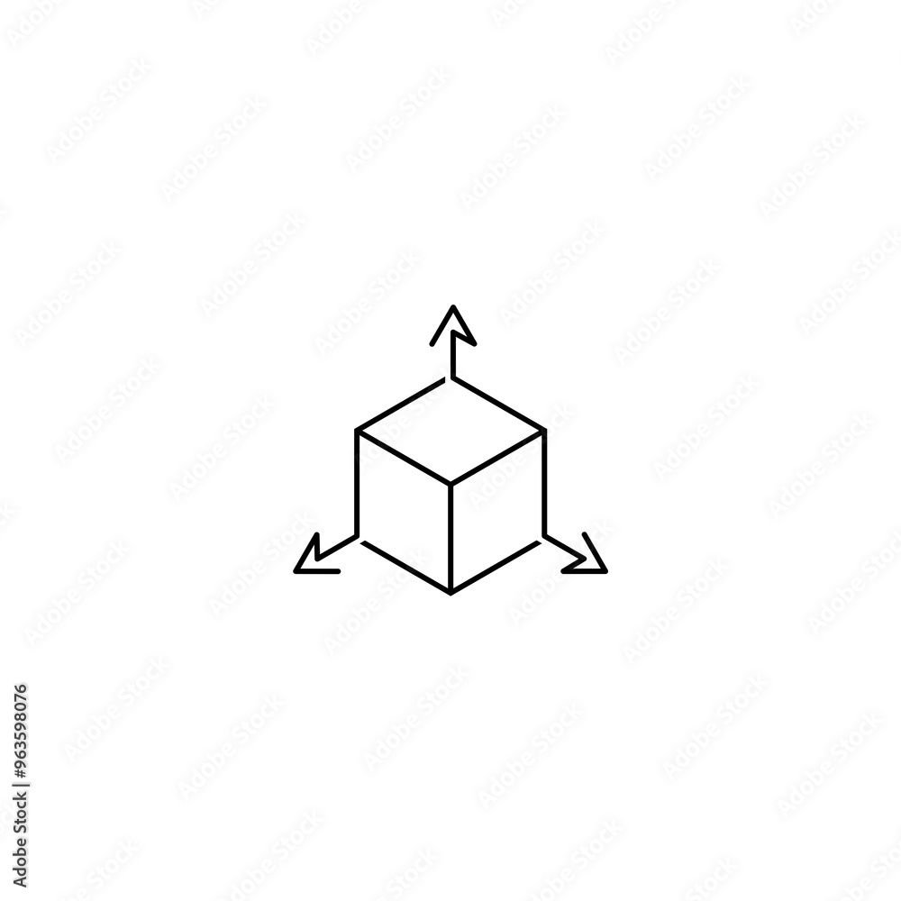 Cube with axes line icon isolated on white background Cube with axes line icon isolated on white background