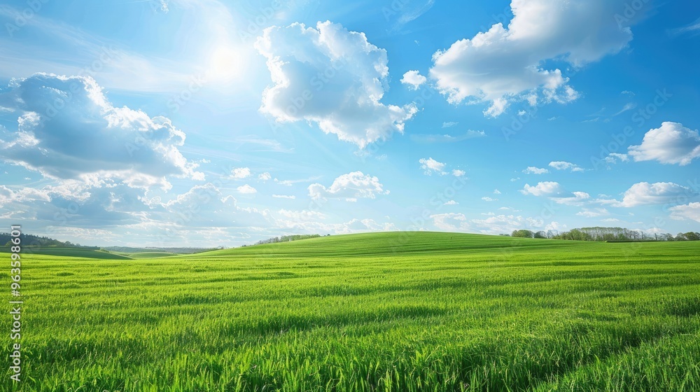 Scenic green field under a blue sky on a perfect summer day. Scenic green field under a blue sky on a perfect summer day.