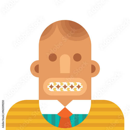 Businessman head with coin like teeth vector concept flat style