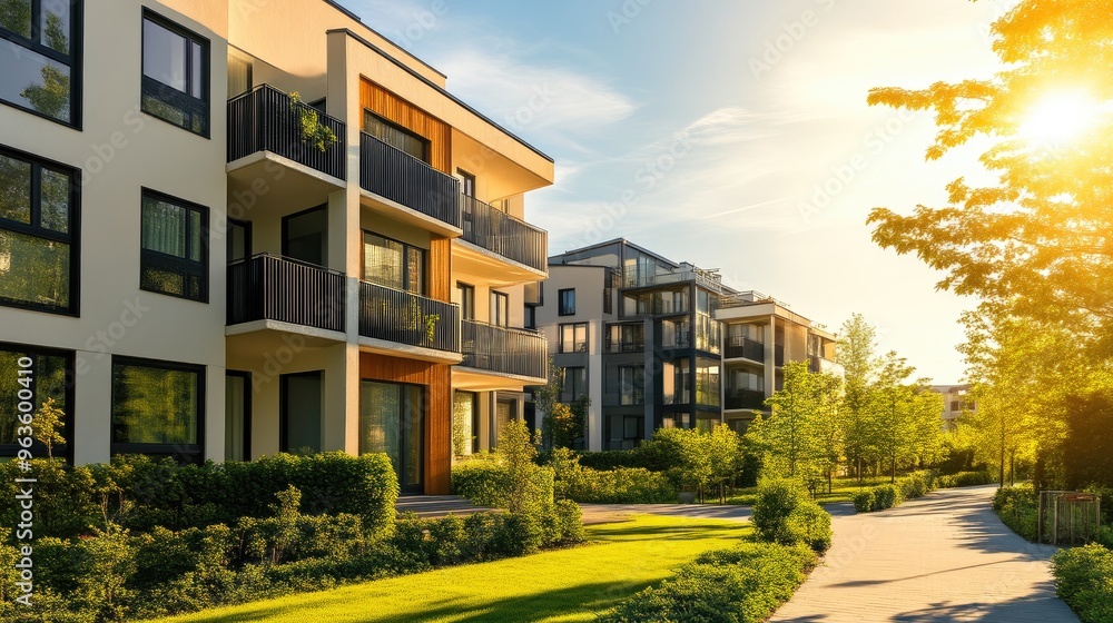 Modern residential architecture under clear sunny skies Modern residential architecture under clear sunny skies