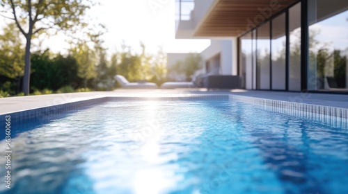 Sunny Poolside Framing a Contemporary Modern House