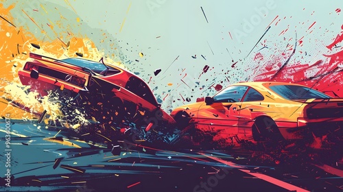 Two Cars in a Colorful Abstract Explosion photo