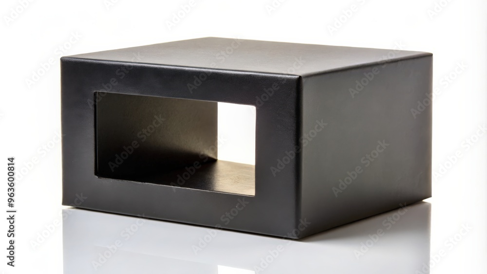 Open empty black box with cut out shape, isolated on white background Open empty black box with cut out shape, isolated on white background