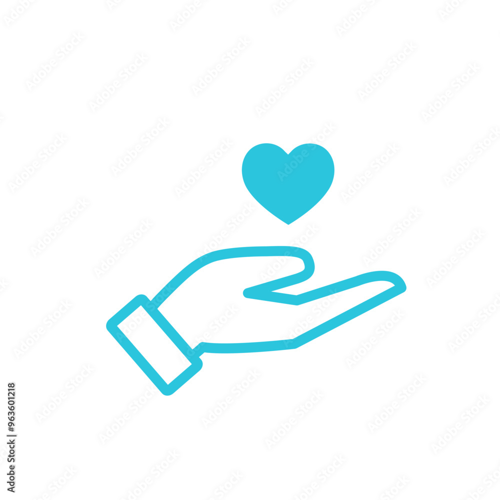 Care, caring heart, hand with heart icon. Isolated on white background. From blue icon set. Care, caring heart, hand with heart icon. Isolated on white background. From blue icon set.