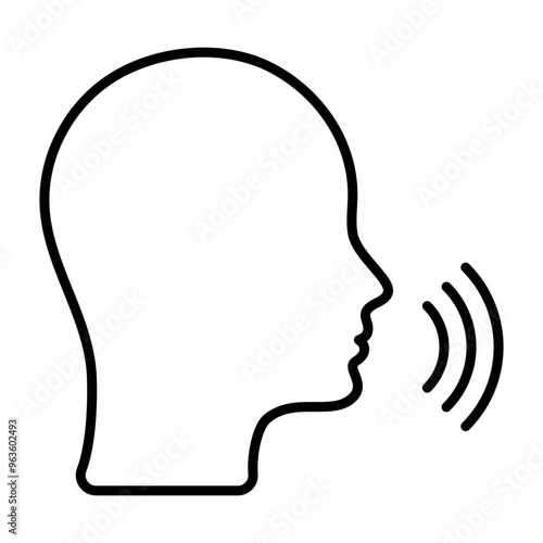 Silhouette of a person's head in conversation. Business. Voice command icon. New ideas. Imagination. Linear icon. Editable outline