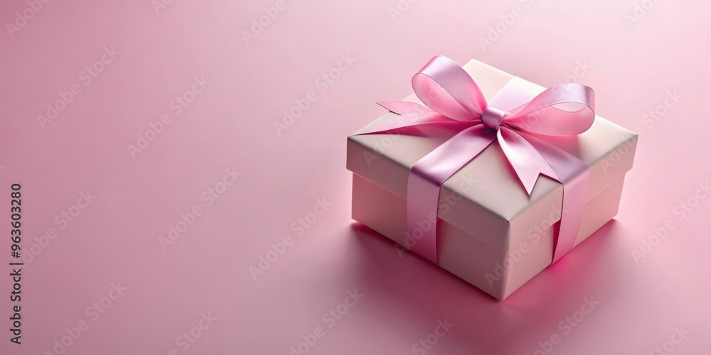 Pastel pink present box with ribbon and bow on pink background, rendering Pastel pink present box with ribbon and bow on pink background, rendering