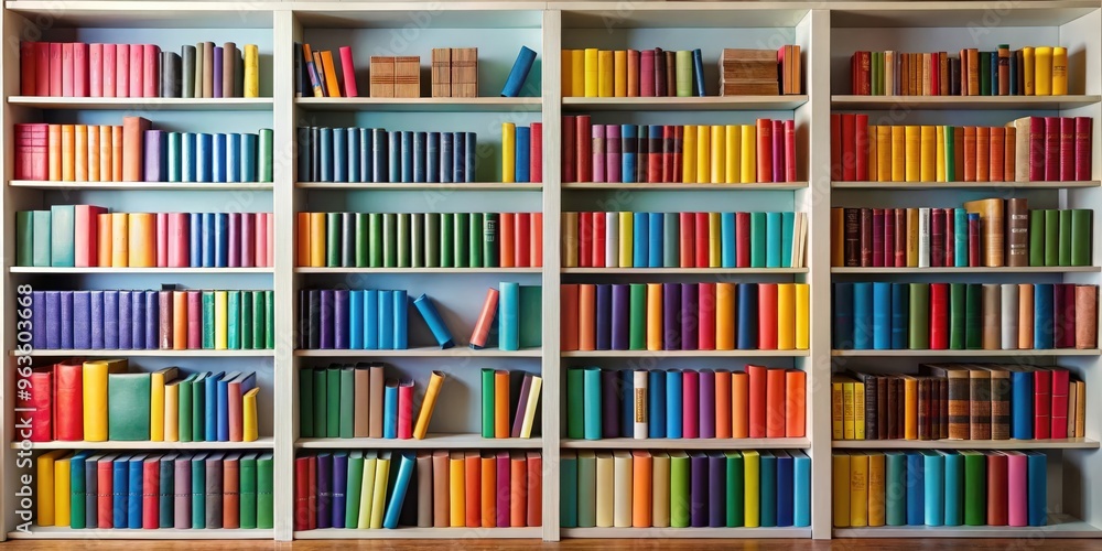 A shelf filled with colorful books in a home library A shelf filled with colorful books in a home library