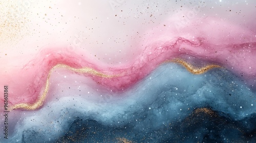 Abstract pink and blue marble with gold highlights